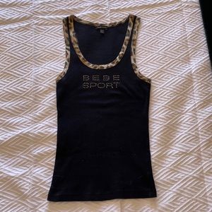 Bebe Sport bedazzled logo tank with cheetah print details - Size S